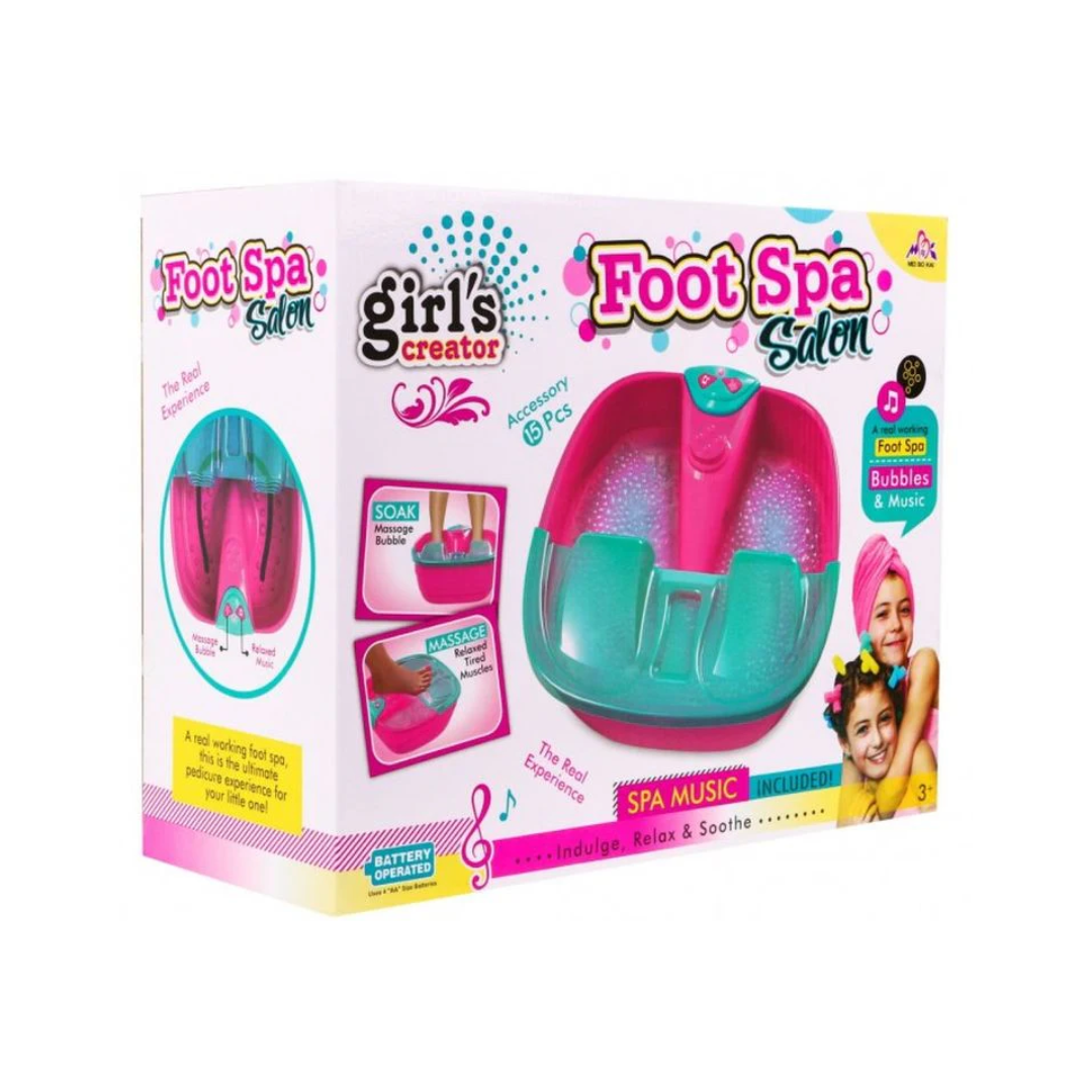 Girls Creator Foot Spa Salon Bubbles & Music, Battery Operated Foot Spa Set with 15 Accessories
