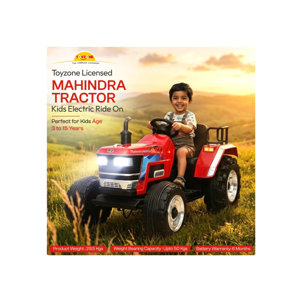 Toyzone Licensed Mahindra Electric Tractor Rechargeable Ride on with 12V 12AH Battery LED Lights, MP3 Music-USB