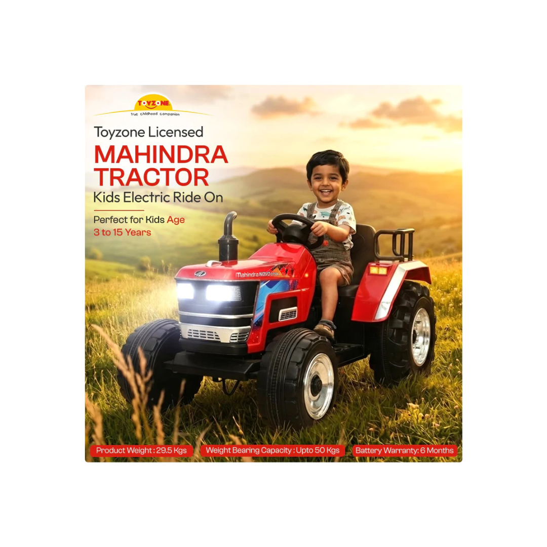 Toyzone Licensed Mahindra Electric Tractor Rechargeable Ride on with 12V 12AH Battery LED Lights, MP3 Music-USB