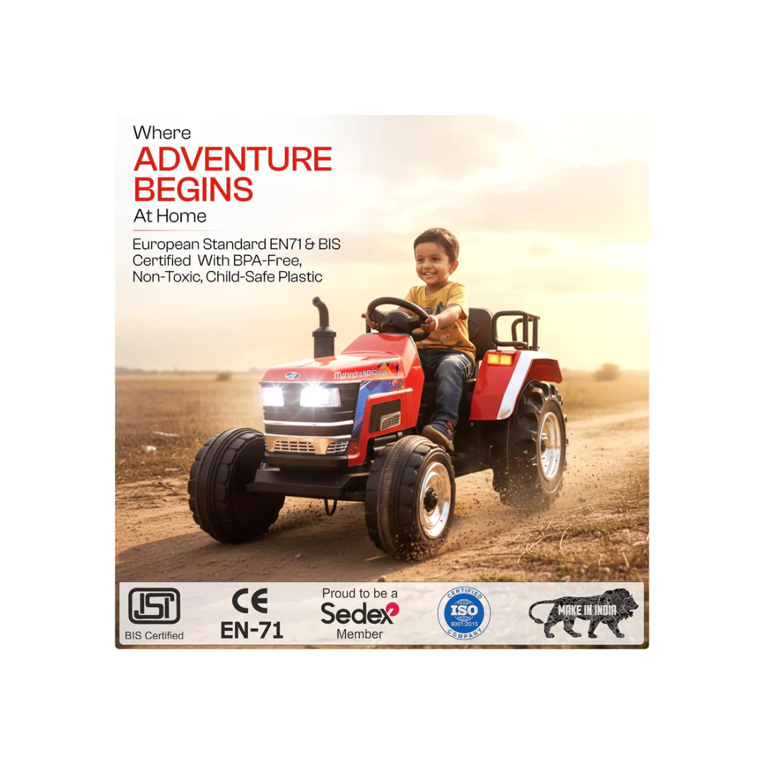 Toyzone Licensed Mahindra Electric Tractor Rechargeable Ride on with 12V 12AH Battery LED Lights, MP3 Music-USB