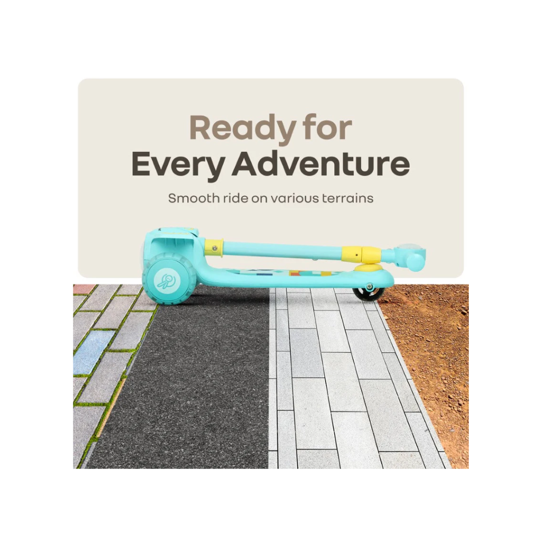 R for Rabbit Road Runner Neo Kids Scooter with LED PU Wheels, Music, Gravity Steering, 4-Level Height Adjustment Blue Yellow