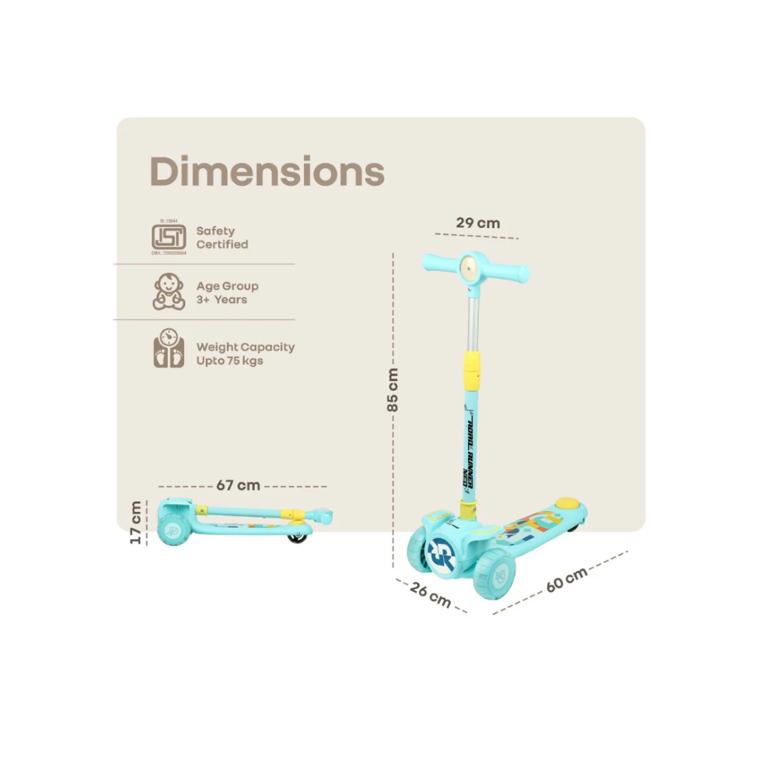 R for Rabbit Road Runner Neo Kids Scooter with LED PU Wheels, Music, Gravity Steering, 4-Level Height Adjustment Blue Yellow