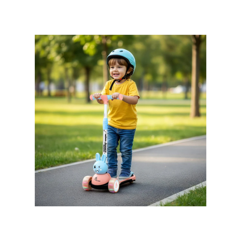 R for Rabbit Road Runner Bunny Scooter For Kids With PU LED Wheels - Pink Blue