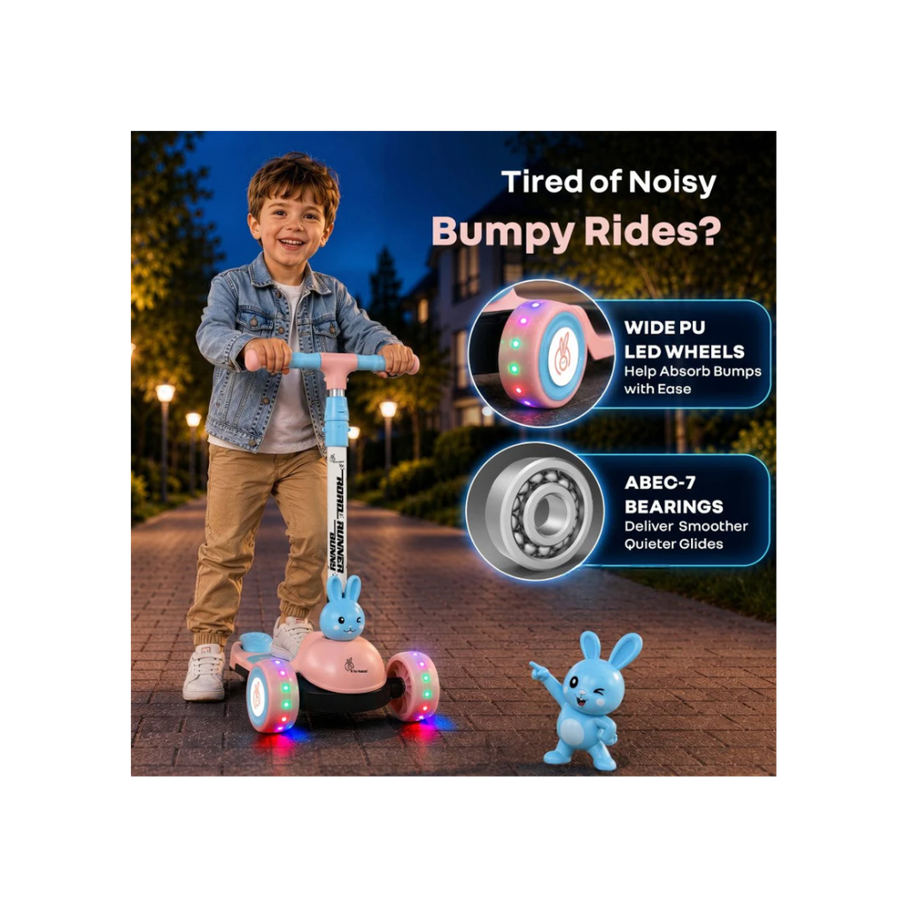 R for Rabbit Road Runner Bunny Scooter For Kids With PU LED Wheels - Pink Blue