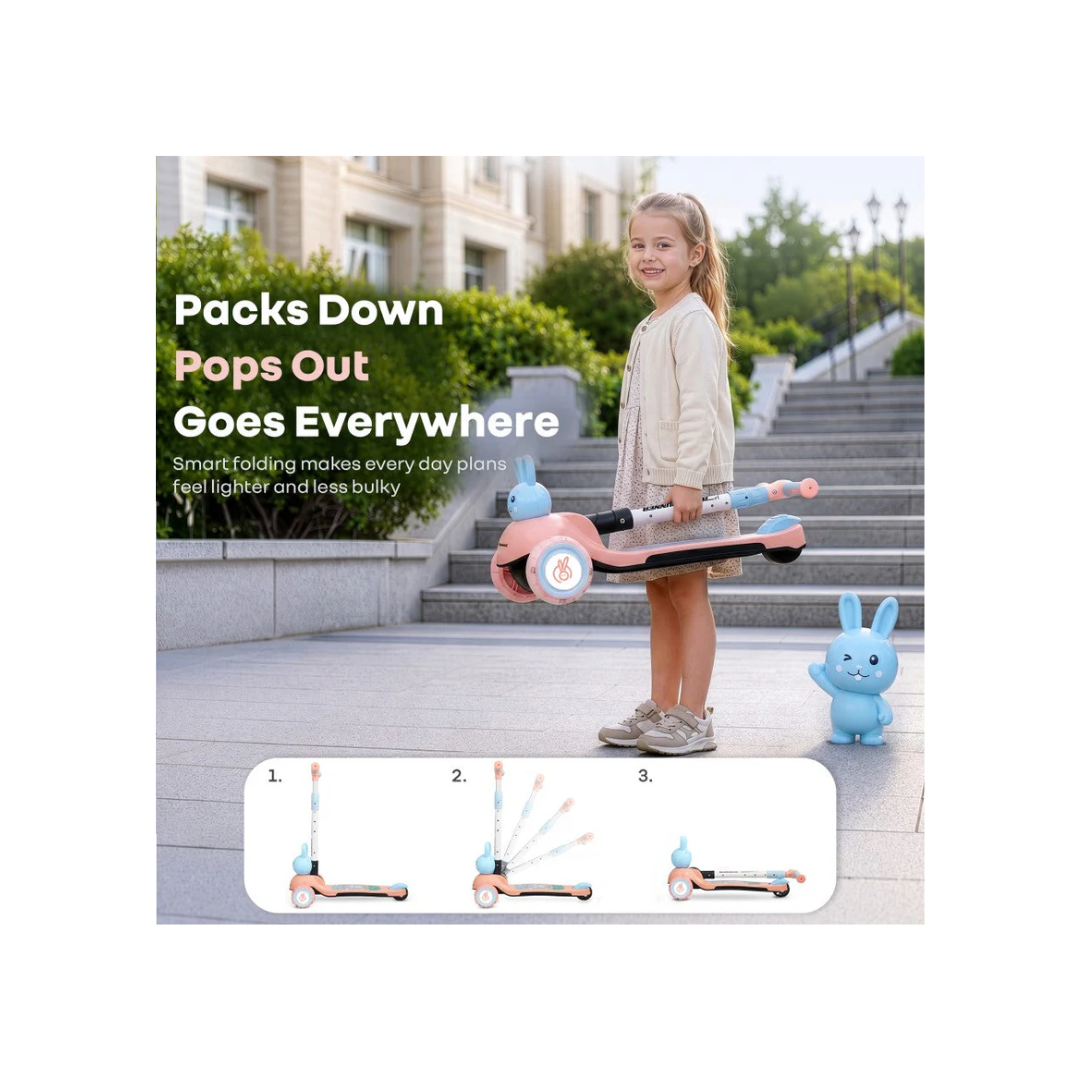 R for Rabbit Road Runner Bunny Scooter For Kids With PU LED Wheels - Pink Blue