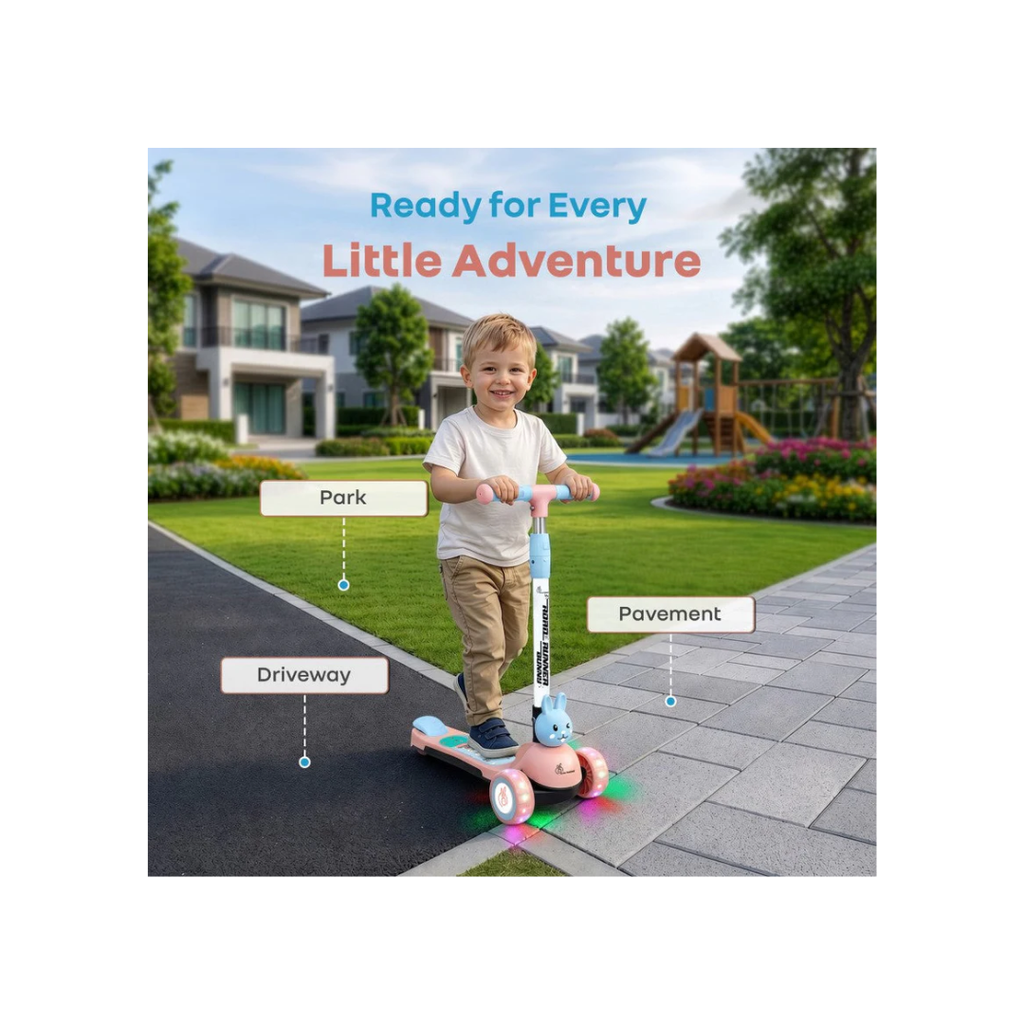 R for Rabbit Road Runner Bunny Scooter For Kids With PU LED Wheels - Pink Blue