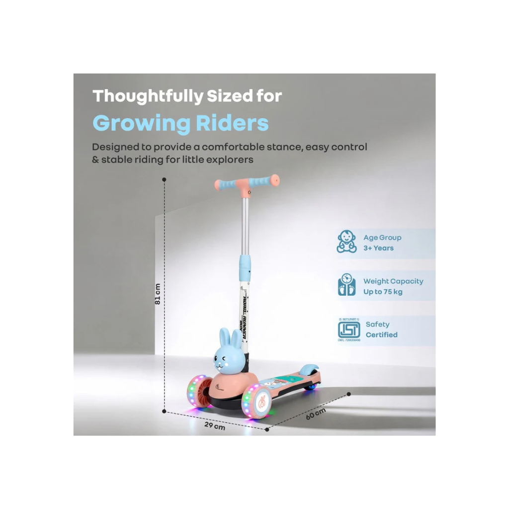 R for Rabbit Road Runner Bunny Scooter For Kids With PU LED Wheels - Pink Blue