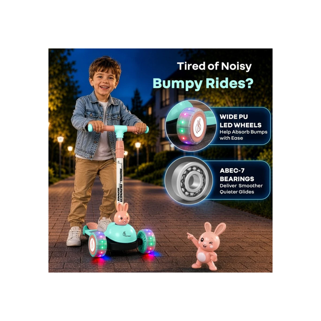 R for Rabbit Road Runner Bunny Scooter For Kids With PU LED Wheels - Green Peach