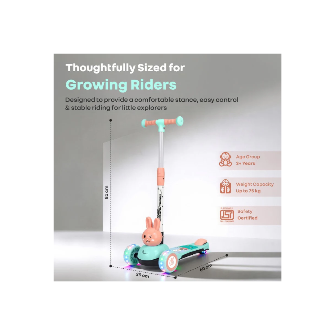 R for Rabbit Road Runner Bunny Scooter For Kids With PU LED Wheels - Green Peach