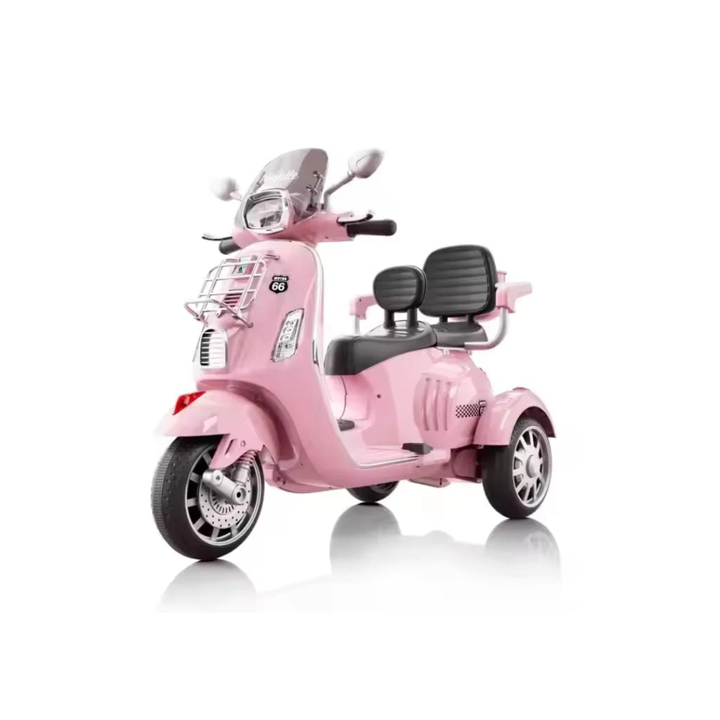 Rainbow Toys Vespa 12v Battery Operated Rechargeable Ride On Scooter with Music & Lights (Pink, Double Seater)