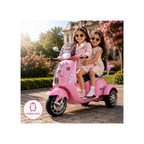 Rainbow Toys Vespa 12v Battery Operated Rechargeable Ride On Scooter with Music & Lights (Pink, Double Seater)