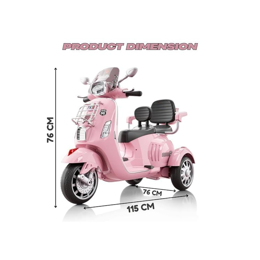 Rainbow Toys Vespa 12v Battery Operated Rechargeable Ride On Scooter with Music & Lights (Pink, Double Seater)