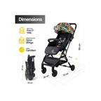 R for Rabbit Pocket Stroller Lite One Hand Fold, Multi Recline, Light Weight, Travel Friendly, Adjustable Canopy, Steel Frame, Link Brake- Black Multi