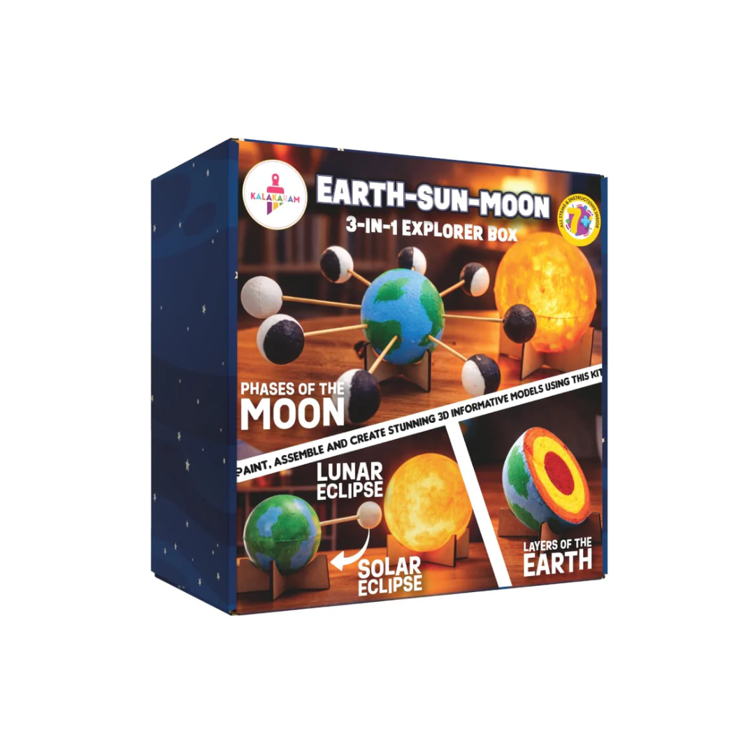 Kalakaram DIY Earth-Sun-Moon Model Kit 3D Informative 3-in-1 Space Toy for Kids