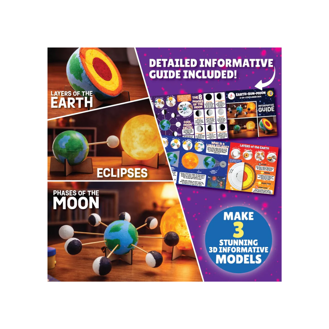 Kalakaram DIY Earth-Sun-Moon Model Kit 3D Informative 3-in-1 Space Toy for Kids