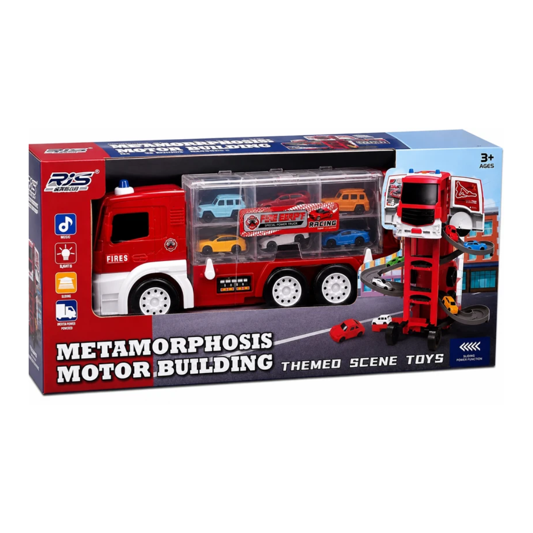 Metamorphosis Motor Building Truck Toy Set – Transforming Car Carrier & Racing Playset with Sliding Power Function