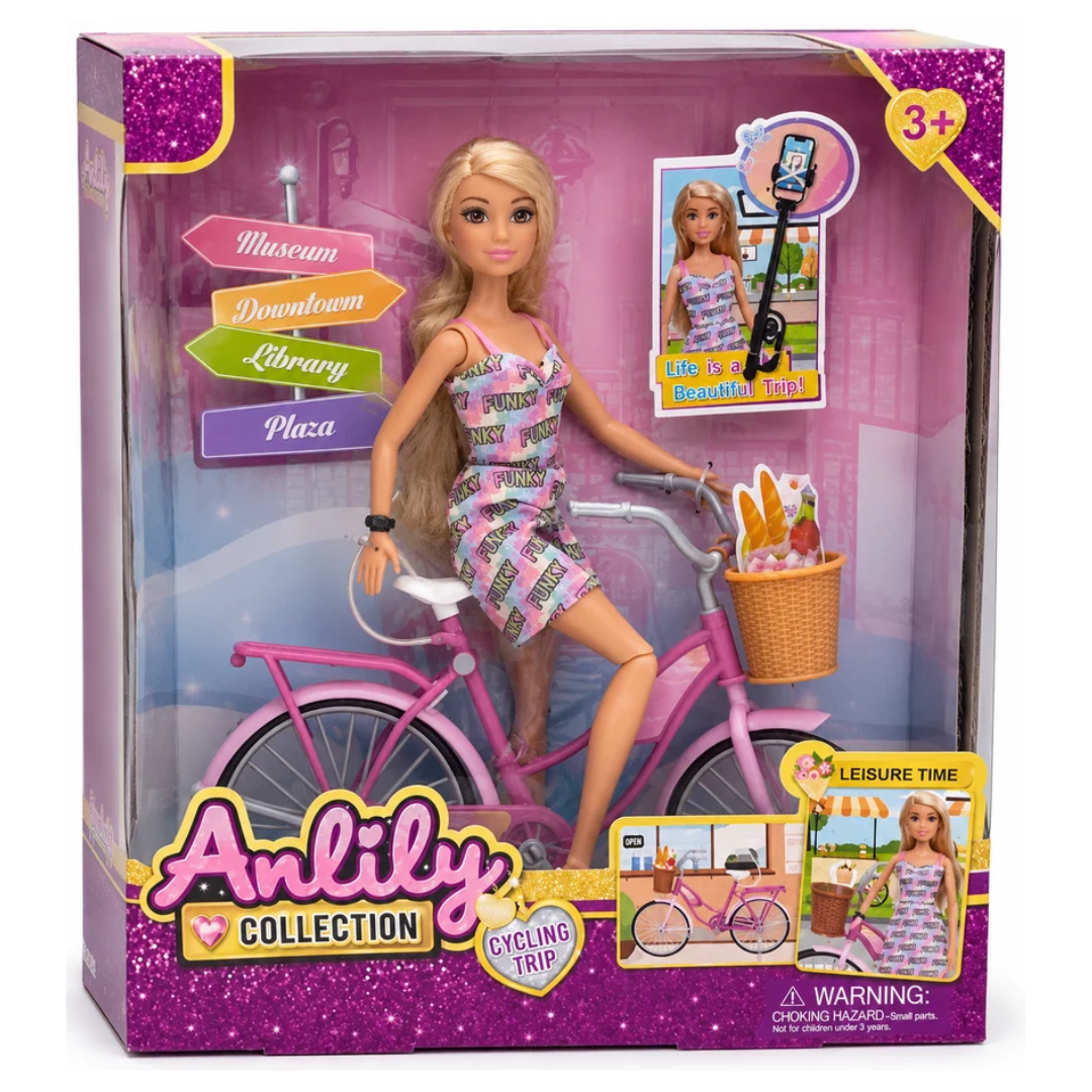 Anlily Doll Cycling Trip Set – Fashion Doll with Bicycle & Accessories 3+ Years