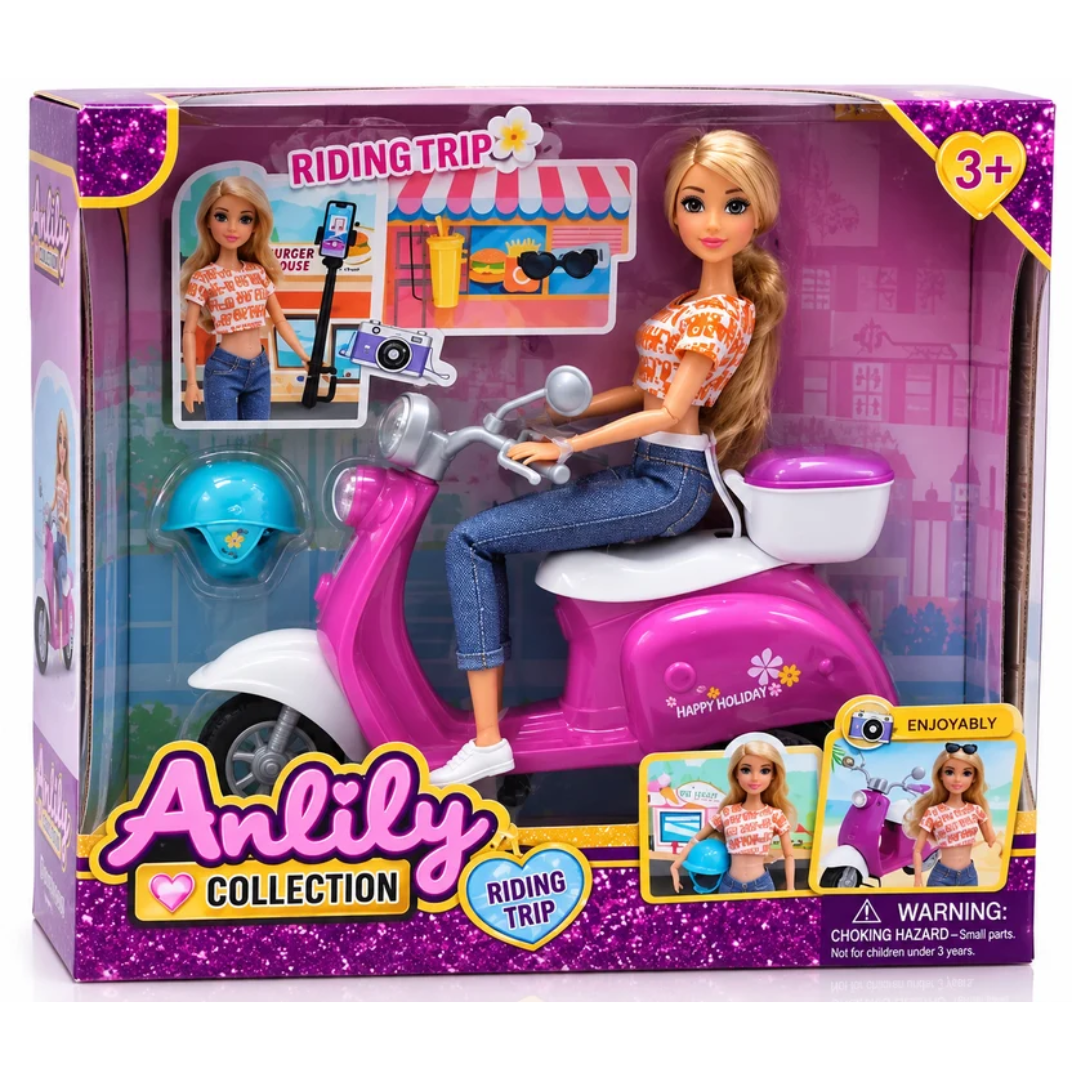 Anlily Collection Riding Trip Doll Set with Scooter – Pretend Play Toy for Kids 3+ Years