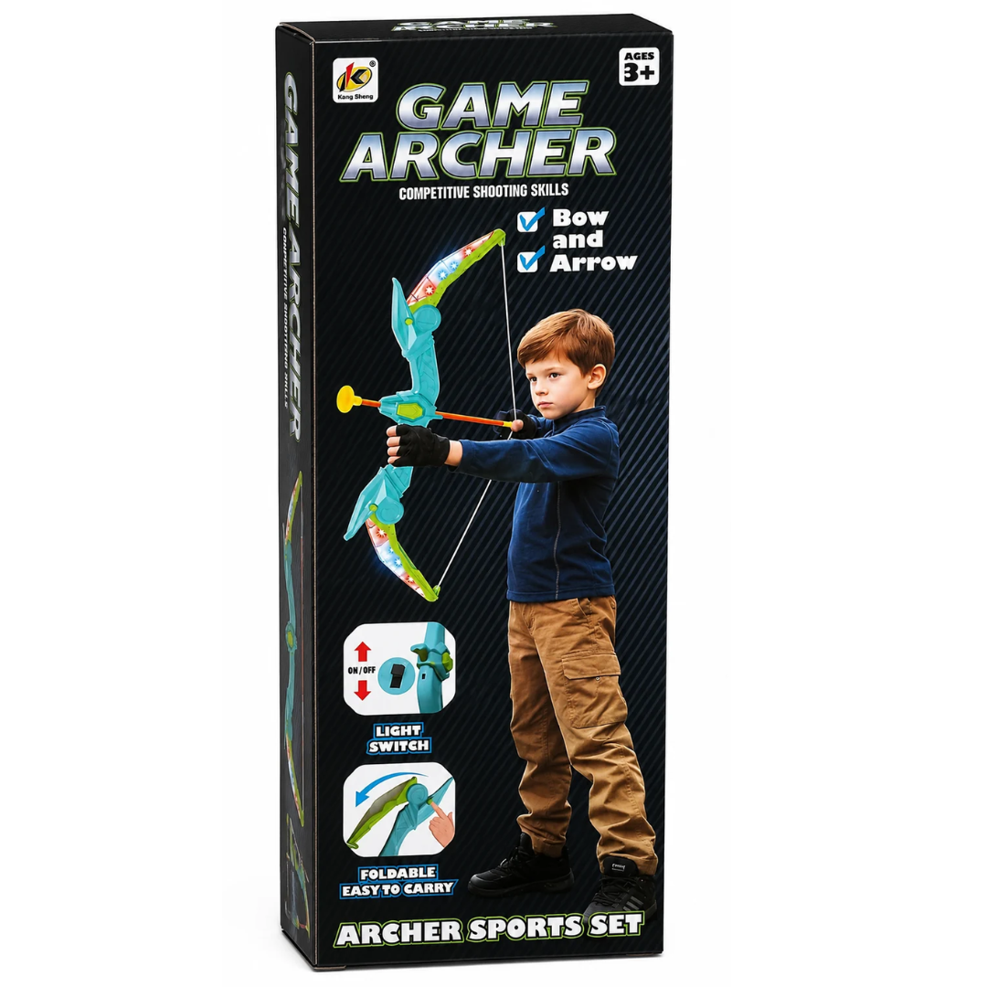 Game Archer Bow & Arrow Sports Set for Kids – Foldable Archer Toy with Light Switch, Ages 8+