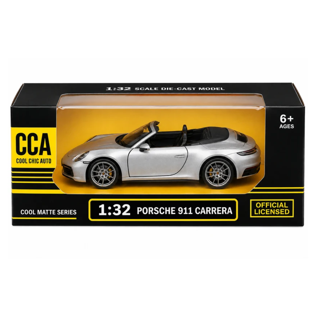 CCA Porsche 911 Carrera Convertible 1:32 Official Licensed Die-Cast Car – Silver