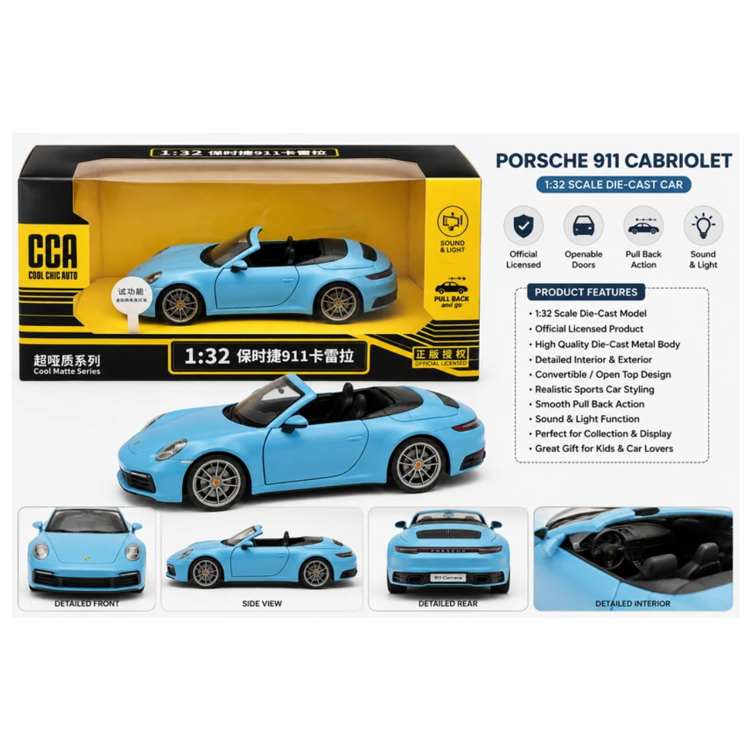 CCA Porsche 911 Cabriolet 1:32 Official Licensed Die-Cast Car