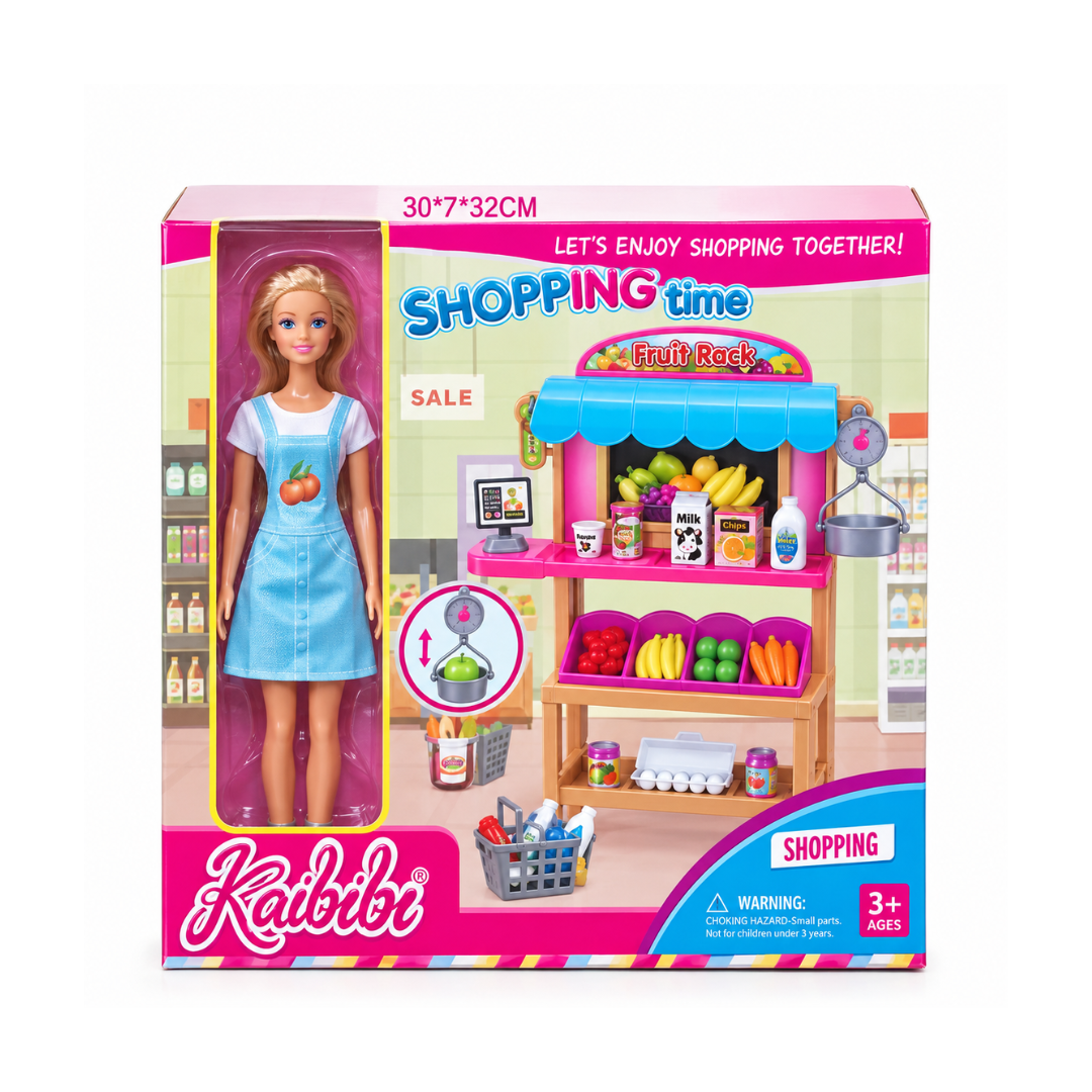 Rainbow Toys 11.5 Inch Beauty Doll Kitchen and Grocery Shopping Playset