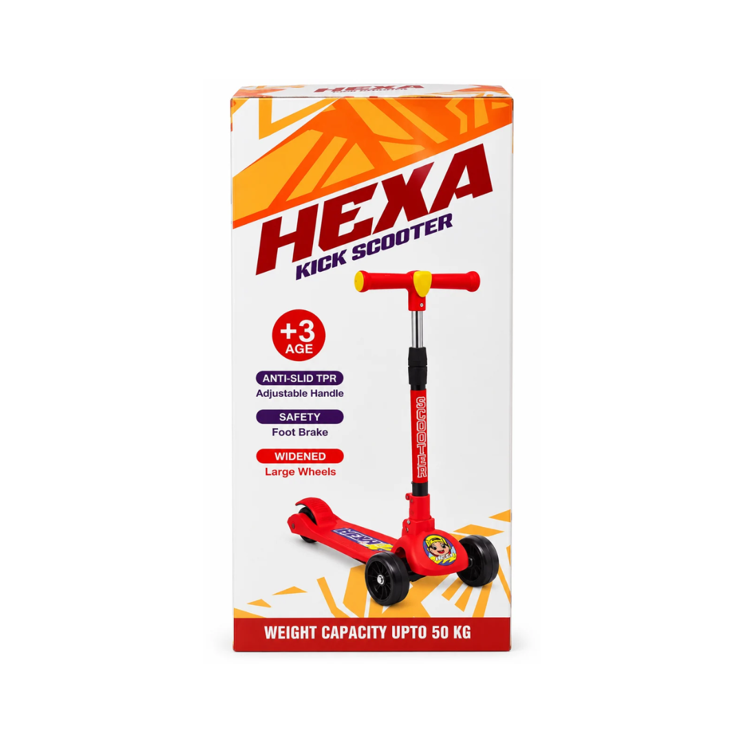 Hexa Kick Scooter for Kids with Adjustable Handle, Foot Brake & Large Wheels Assorted Color