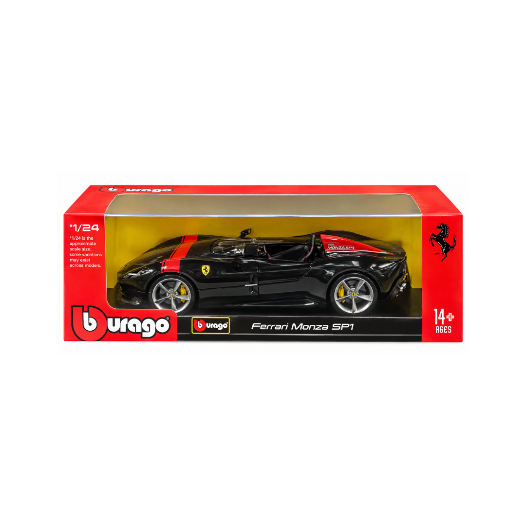Bburago 1:24 Scale Ferrari Monza SP1 Diecast Car Model for Collectors 14+ Years – Black (With Acrylic Case)