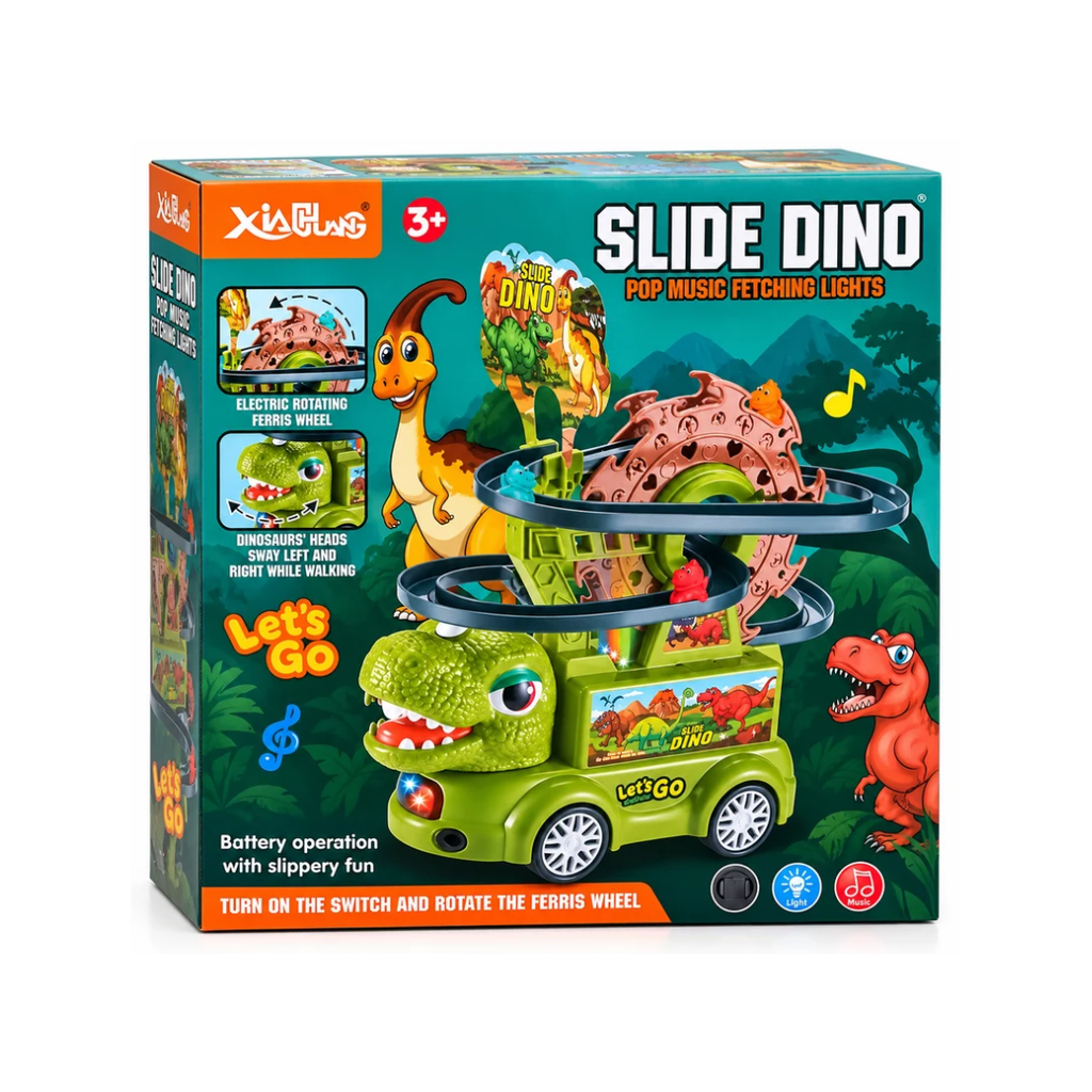 Slide Dino Battery Operated Dinosaur Car with Light & Music