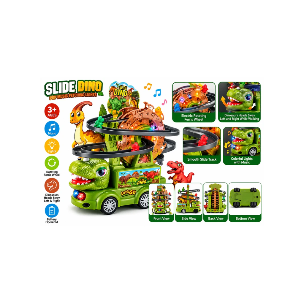Slide Dino Battery Operated Dinosaur Car with Light & Music