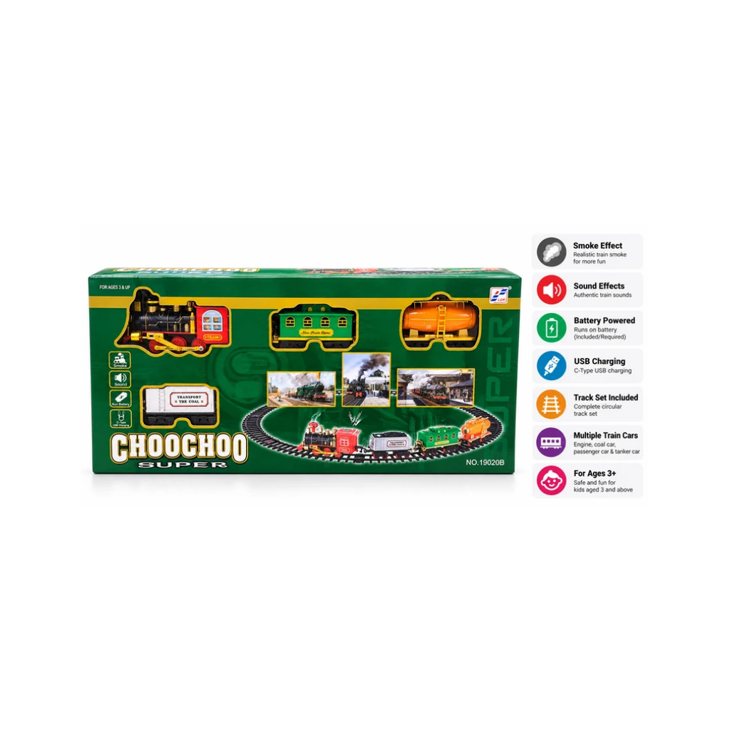 ChooChoo Super Electric Train Set with Smoke, Sound & Track – No. 19020B