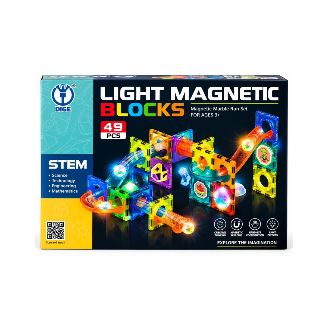 Light Magnetic Blocks 49 Pcs Magnetic Marble Run STEM Construction Set