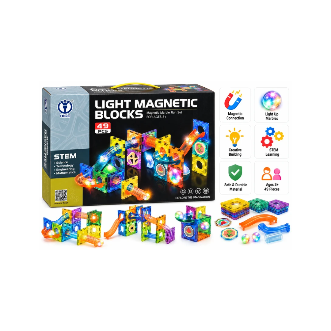 Light Magnetic Blocks 49 Pcs Magnetic Marble Run STEM Construction Set