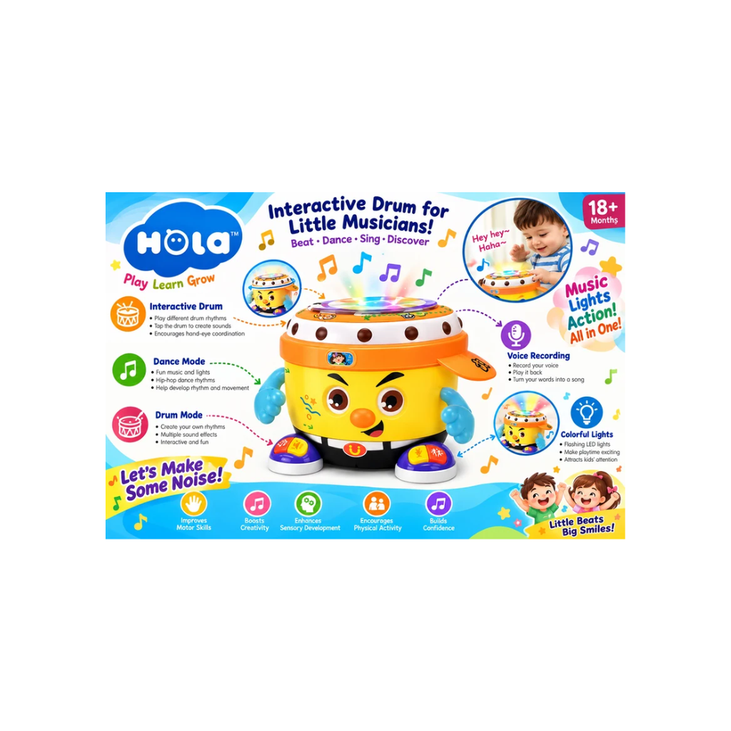 DJ Party Drum Interactive Musical Toy for Kids with Dance Mode, Voice Recording, Lights & Music