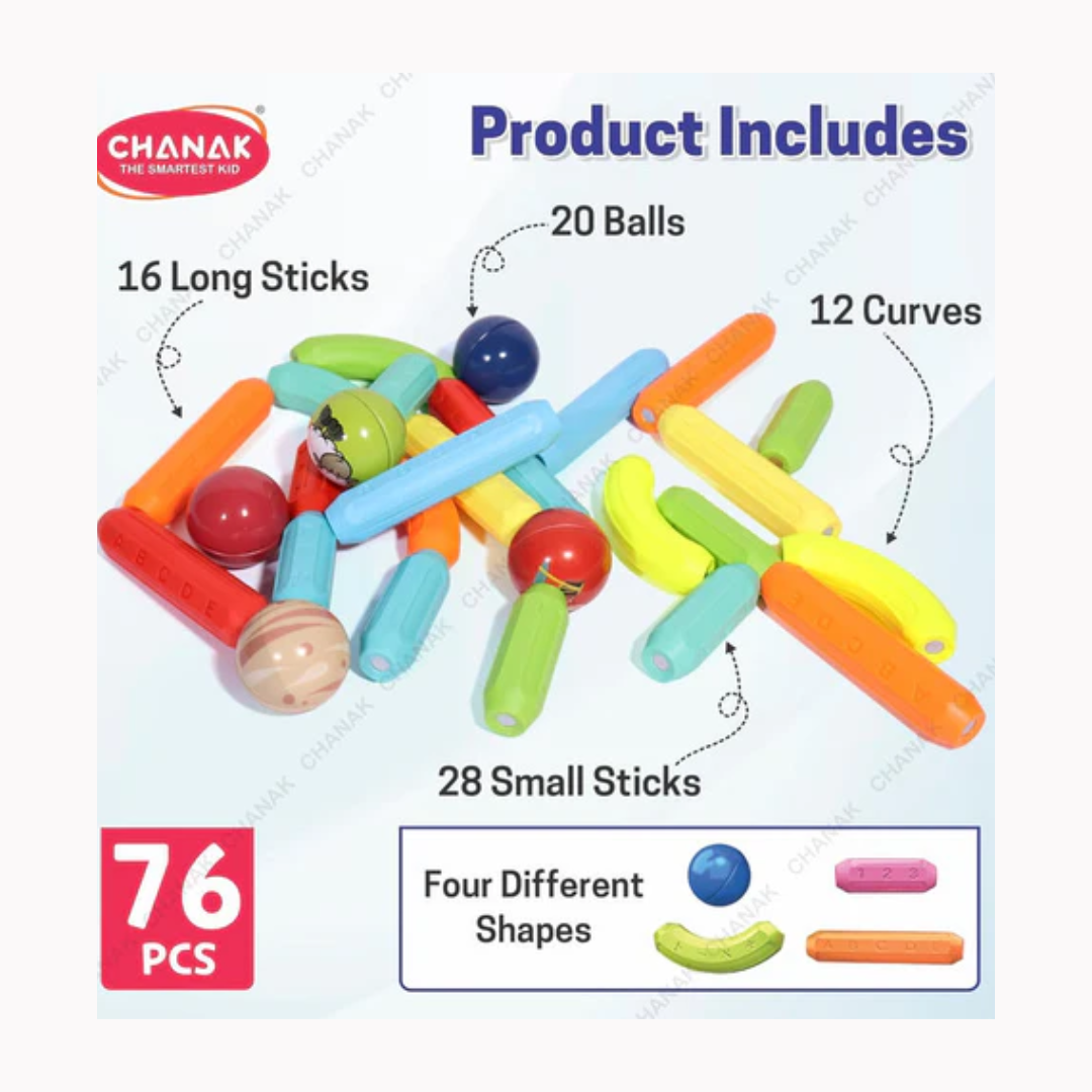 Chanak Magnetic Building Stick & Ball Blocks -76 Piece