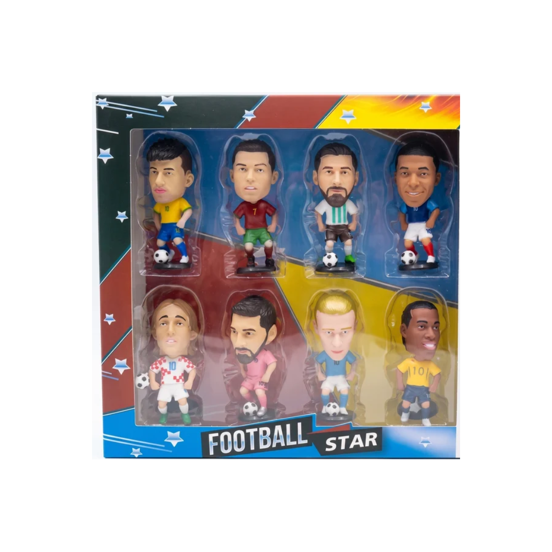 Football Star Players Mini Figurine Set – 8 Pcs Soccer Player Collectible Figures with Football