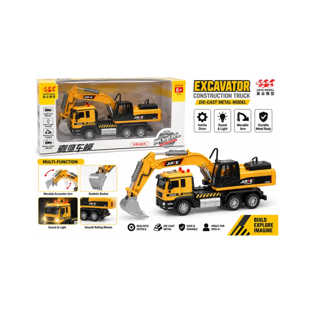 Metal Truck with Excavator Construction Vehicle Toy for Kids