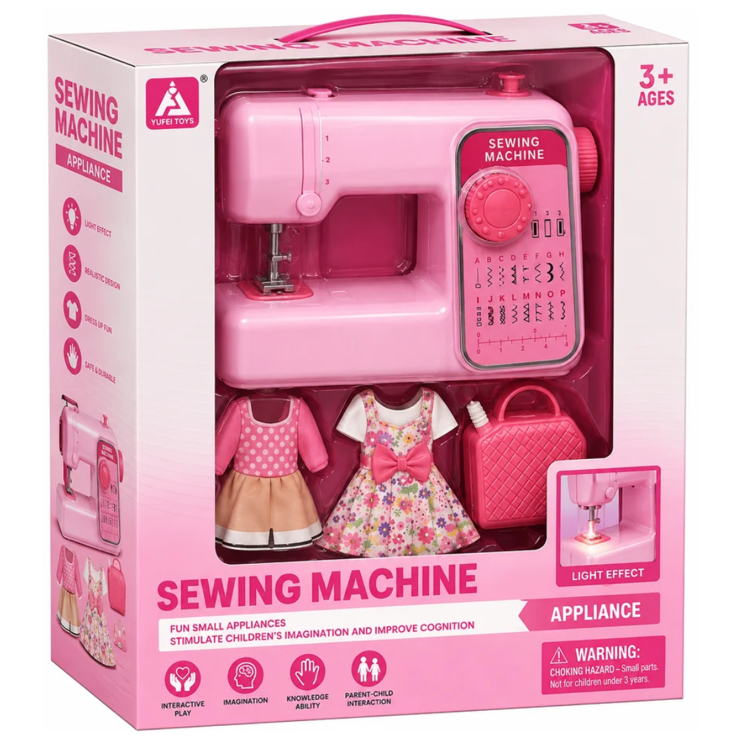 Kids Sewing Machine Toy Set with Light Effect & Dress-Up Accessories – Pretend Play Sewing Machine