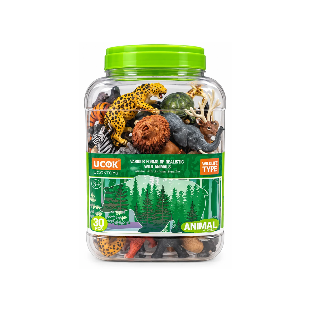 Realistic Wild Animal Figures with Storage Jar – 30 Pcs