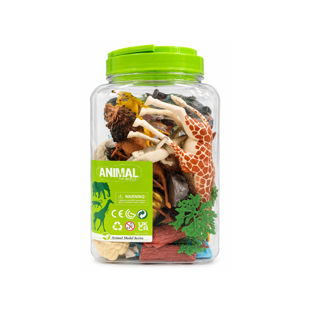 Realistic Wild Animal Figures with Storage Jar – 30 Pcs