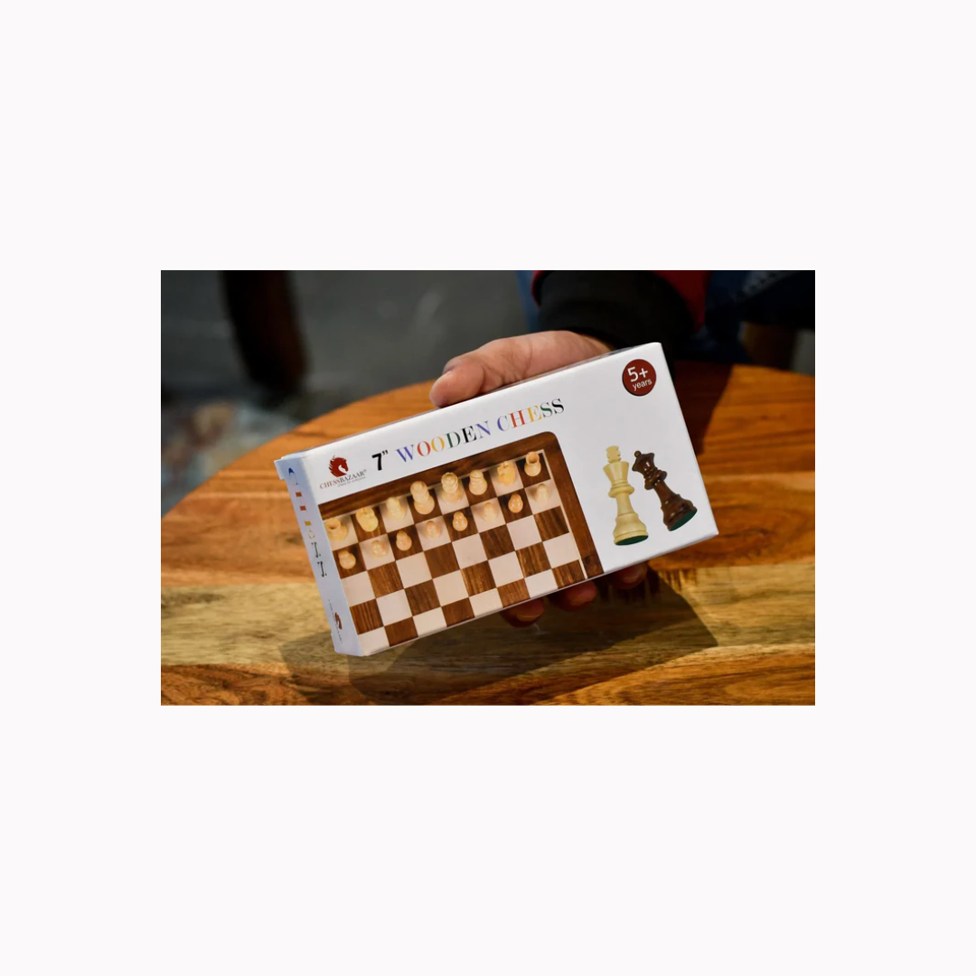 Chessbazaar Travel-Friendly Folding Magnetic Chess Set – 7” Sheesham & Maple Lacquered Board