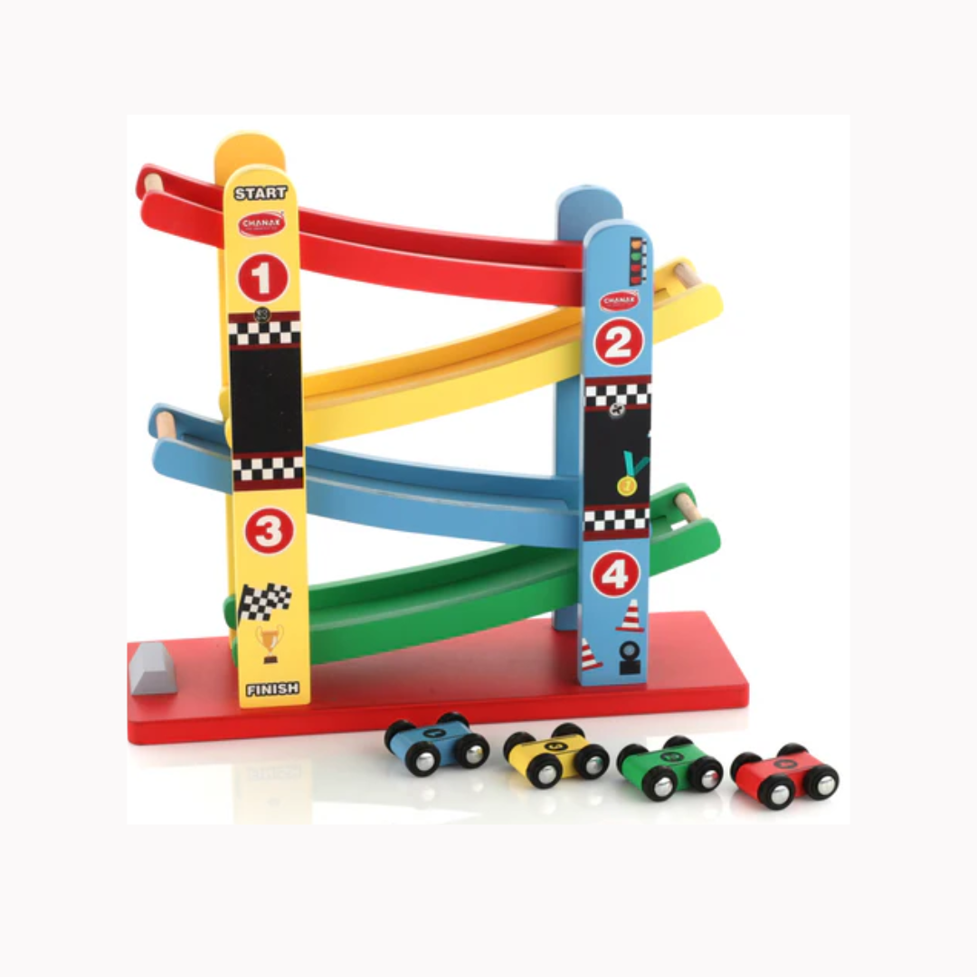 Chanak Wooden Car Ramps Race - 4 Level Toy Car Ramp Race Track