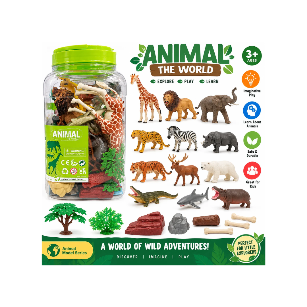 Realistic Wild Animal Figures with Storage Jar – 30 Pcs