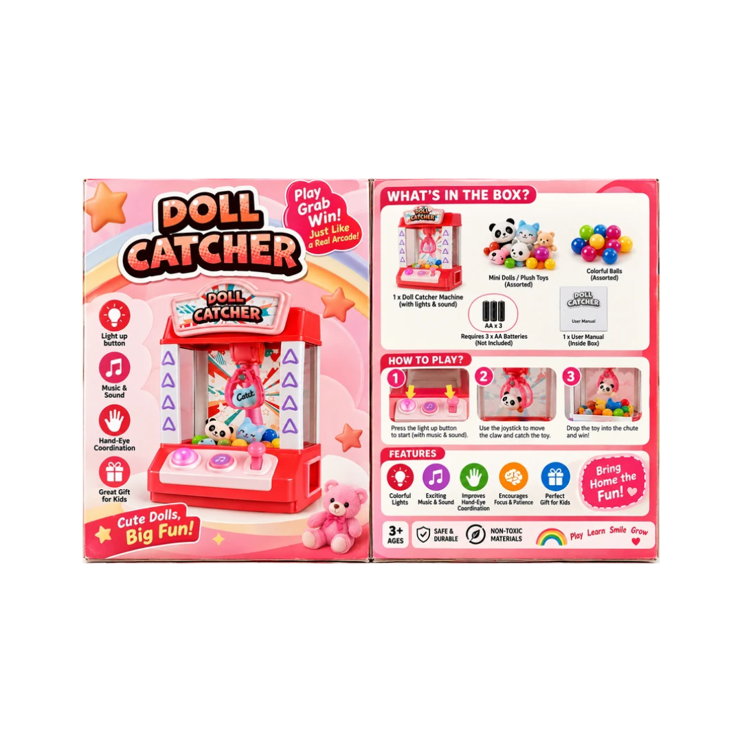 Doll Catcher Mini Claw Machine Toy with Light, Music & Sound – Kids Arcade Game