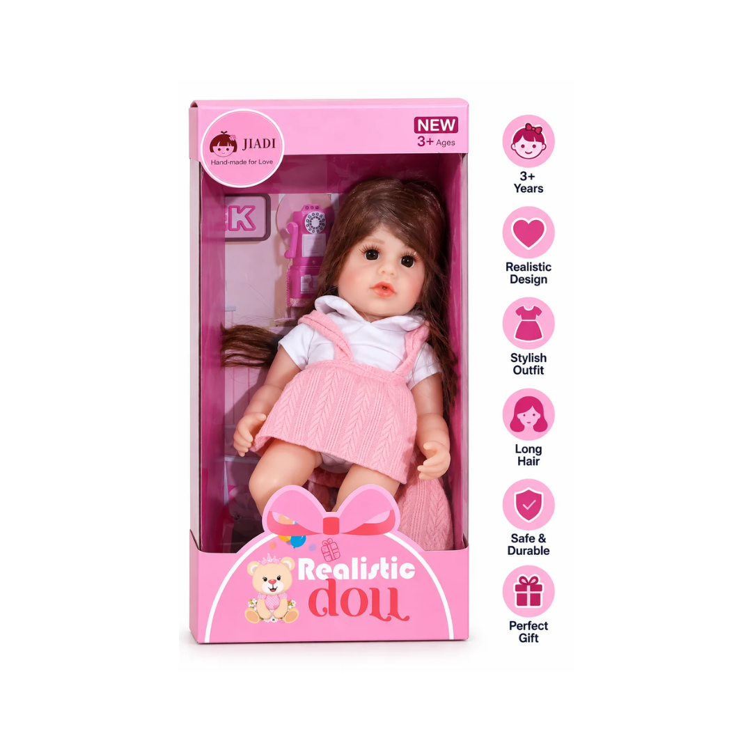 Jiadi Realistic Doll for Girls – Pink Dress Doll, 3+ Years
