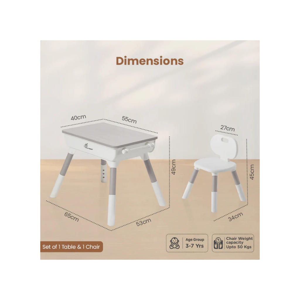 R for Rabbit Little Genius Woodland Kids Study Table Grey