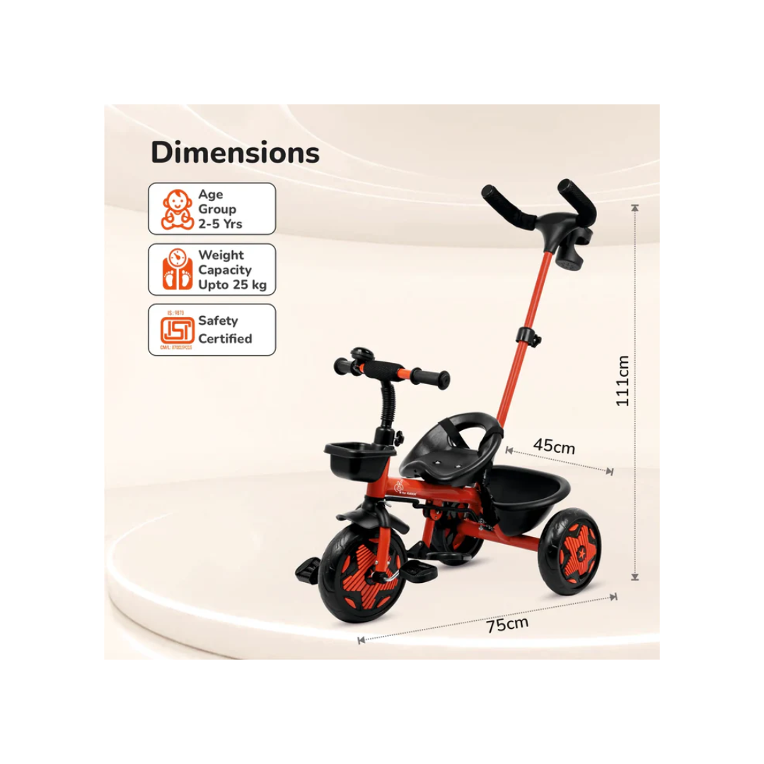 R For Rabbit Tiny Toes R20 Ace - Stylish, Safe & Comfortable Baby Tricycle for Kids Red