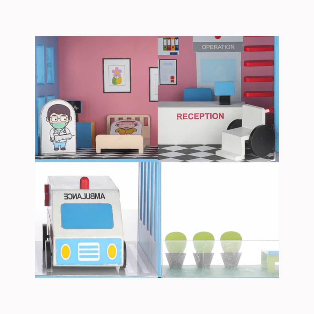 Chanak Wooden Hospital Set for Kids (18 Pieces)