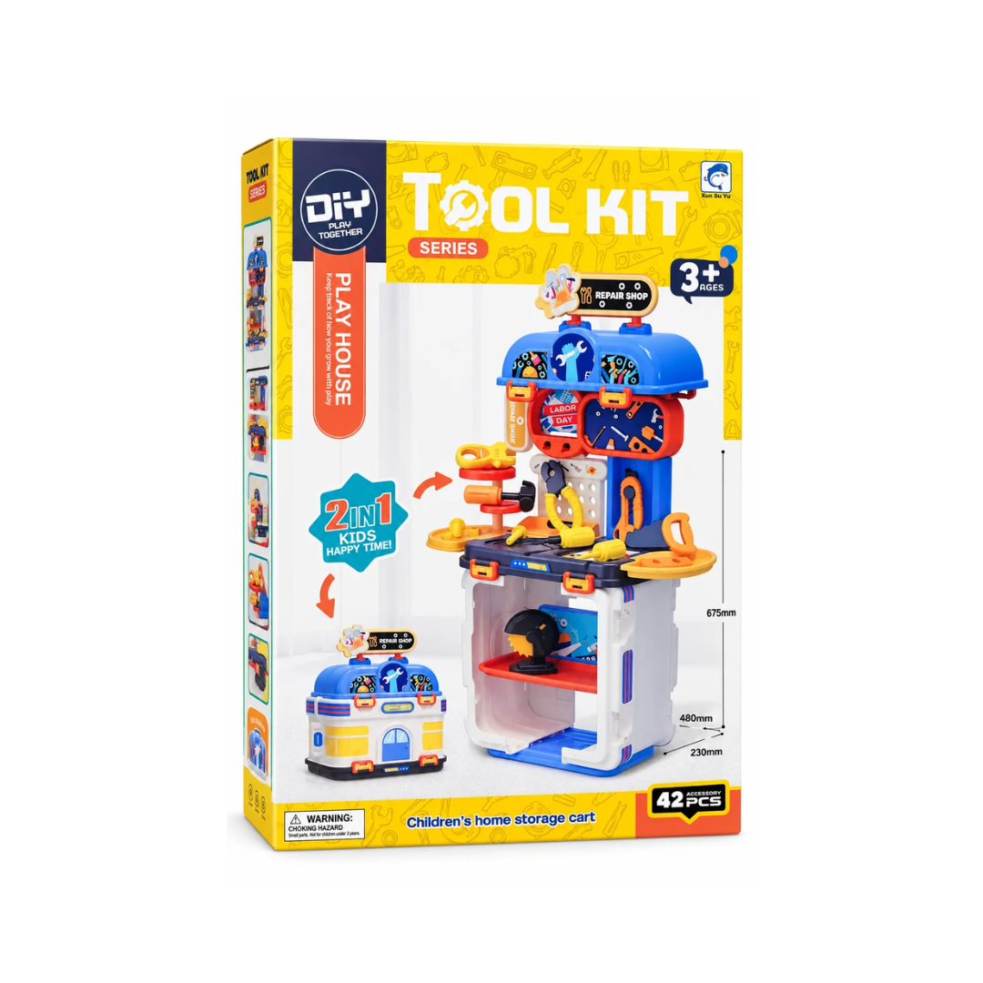 2-in-1 DIY Tool Kit Repair Shop Play Set with 42 Accessories