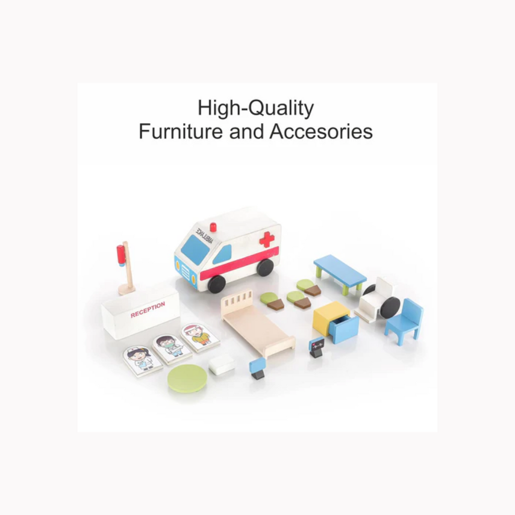 Chanak Wooden Hospital Set for Kids (18 Pieces)